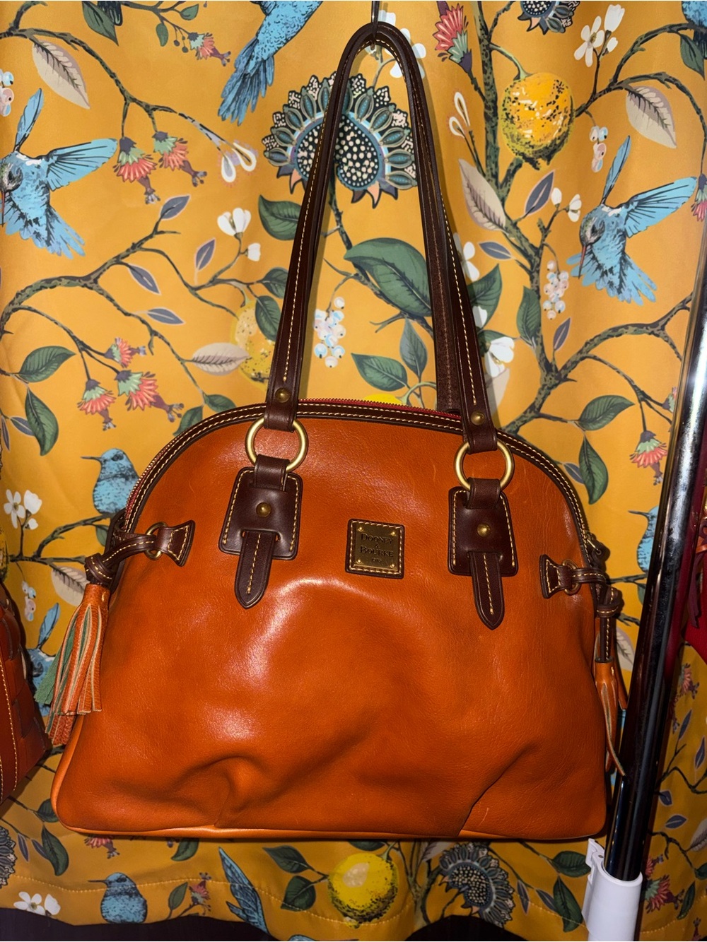 Dooney & Bourke Cognac Toledo Florentine Leather Domed Satchel Shoulder Bag